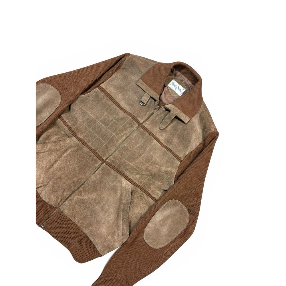 Mister Man Suede Knit Bomber Jacket Mens Medium Brown Good Mixed‎ Media Vintage